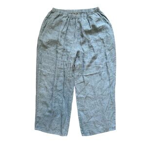 FLAX Linen Pants Large Robins Soft Egg Blue Wide Leg Floods Lagenlook High Rise
